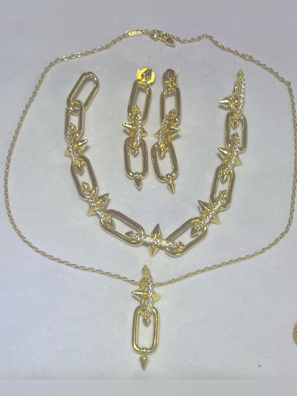 Gold Spike Link Necklace, Bracelet & Earring Set - Women Jewelry
